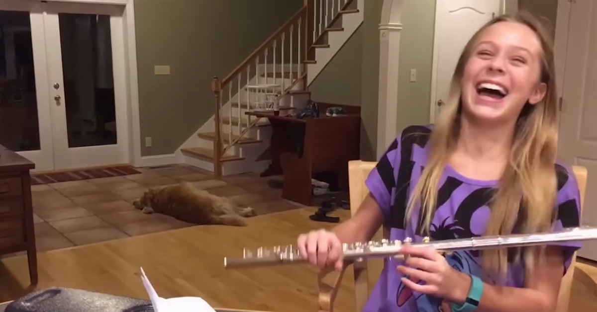Dog Hilariously Complains When Girl Plays Flute