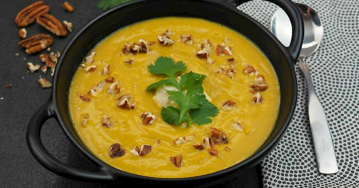 Spiced Sweet Potato Soup with Pecans