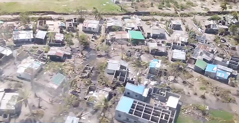 Aerial photo of destruction in Beira, Mozambique left by cyclone idai