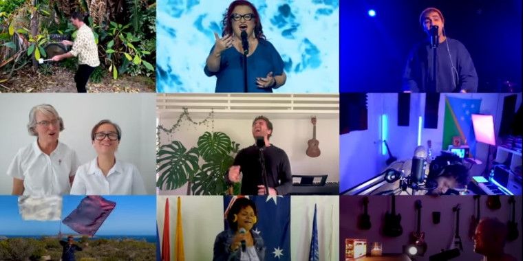 photo depicts a collage of singers representing different churches in the blessing australia